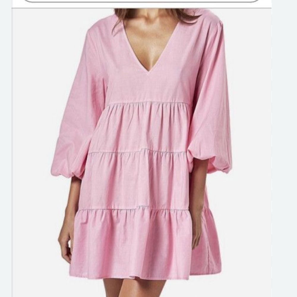 Charlie Holiday Anthropologie Agatha Pink V Neck Cotton Mini Dress Size 2